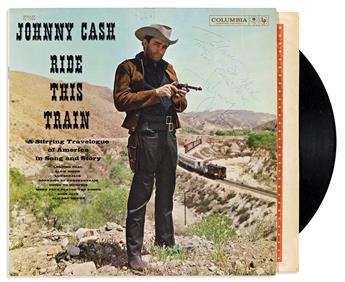 (MUSICIANS.) CASH, JOHNNY. Two long playing record covers Signed and Inscribed to a fan: Johnny Cash with His Hot and Blue Guitar (1957